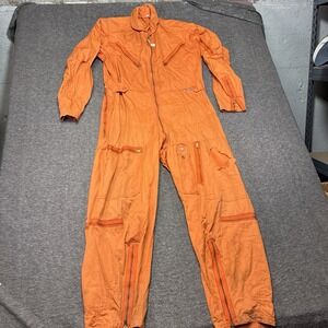 Vintage Flight Suit Mens Medium Orange Distressed Military Style Coveralls